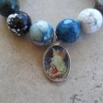 Blue Faceted Fire Agate Stretch Bracelet With..